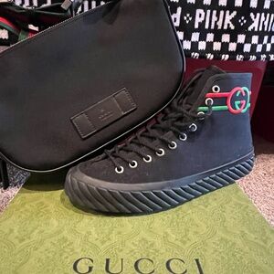Gucci Black High-Top Sneakers with matching bag